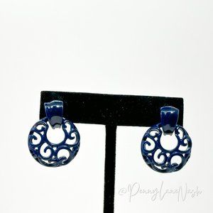 Vintage Blue Cut Out Circle Push Back Earrings